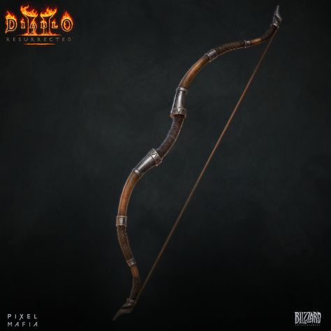 ArtStation - Diablo II Resurrected: Long War Bow, Vincent Aguila Diablo Ii, Longbow, After College, Gold Chain Design, Chain Design, Middle Earth, Low Poly, Art Director, Swords