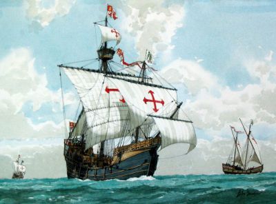 On September 20, 1519, admiral Magellan's fleet of 5 ships sailed out of the Spanish port Sanlúcar de Barrameda. The ships comprising Magellan's fleet were the flagship Trinidad, San Antonio, Concepción, Santiago and Victoria. Christopher Columbus Ships, Columbus Ship, Ap Euro, Ferdinand Magellan, Happy Columbus Day, Columbus Day Sale, Navi A Vela, Naval Architecture, Age Of Discovery