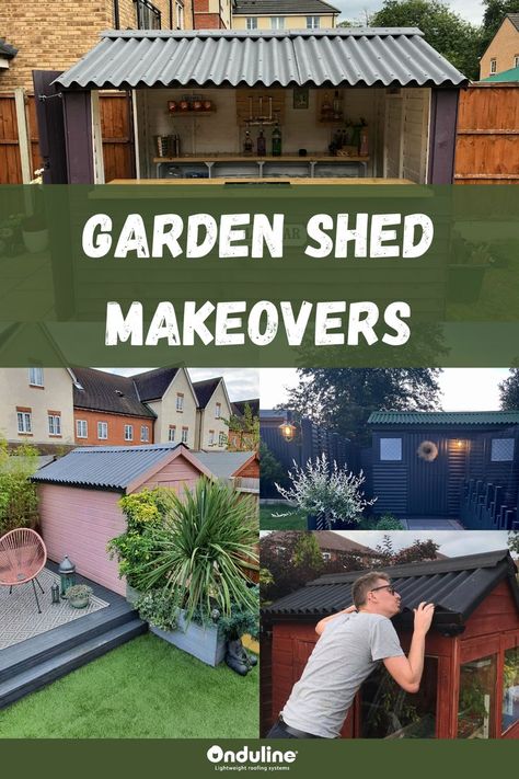 Give your shed a makeover this summer with these easy DIY friendly ideas! #gardenshed #mancave #sheshed #sheddiy #gardendiy Exterior Shed Makeover, Old Shed Renovation, Outdoor Shed Paint Ideas, Painted Sheds Ideas Backyards, Shed Landscaping Ideas Easy Diy, Homemade Shed Ideas, Brick Shed Makeover, Painting A Shed Ideas, Storage Shed Paint Ideas