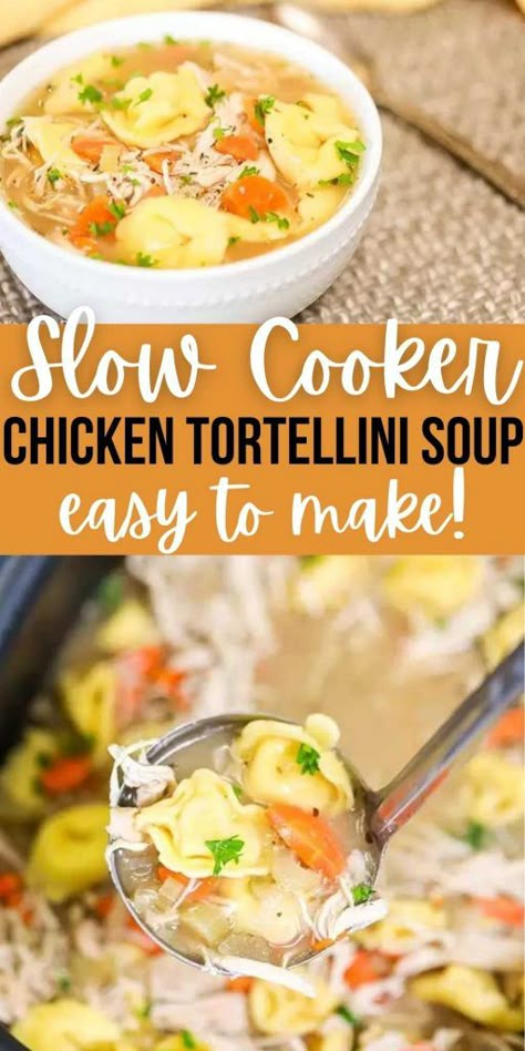 Cheese Tortellini Soup Recipes, Tortellini Crockpot Recipe, Crockpot Chicken Tortellini, Chicken Tortellini Soup Crock Pot, Tortellini Soup Crockpot, Slow Cooker Tortellini Soup, Crock Pot Tortellini, Cheese Tortellini Soup, Fall Crockpot