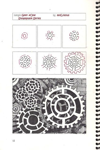 Geared (Geer #One) pattern | I like Steampunk. All the gears… | Flickr Zentangle Designs Step By Step, Steampunk Art Drawing, Steampunk Drawing, Steampunk Patterns, Tumblr Pattern, Doodle Art Letters, Ideas For Drawing, Drawing Patterns, Doodle Paint