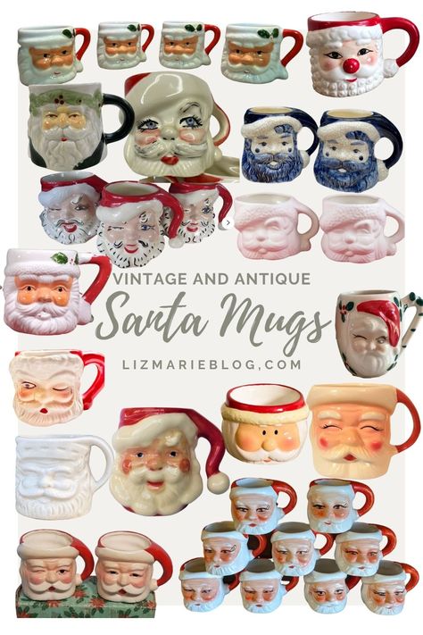 Santa Claus Mugs, Vintage Santa Face Mugs, Santa Mug Collection Display, Vintage Santa Mug, Santa Mugs Vintage, Vintage Santa Mugs Display, Vintage Christmas Mugs, Santa Mug Display, Vintage Santa Mugs