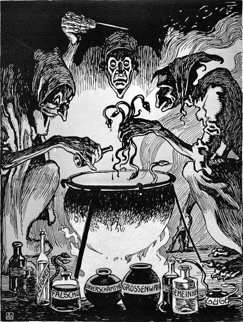 The Weird Sisters Macbeth, Macbeth Aesthetic Art, Macbeth Illustration Art, Macbeth 3 Witches, Macbeth Witches Art, Karl Alexander Wilke, Circe Illustration, Old Witch Drawing, Macbeth Illustration