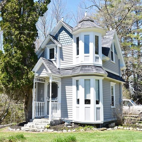 A Victorian-style home, available for sale in Maine! Situated on a 3-acre lot, there’s the main house (424-sq-ft), a guest cottage, gardens and fruit trees, and even a large waterfall! Take a look before it’s gone! More photos and details are on the blog now- link in profile! . . . #tinyhome #tinyhouse #house #home #homesweethome #realestate #architecture #victorian #maine House Design Victorian, Victorian Houses For Sale, Victorian Tiny House, Tiny House Towns, Small Cottages, Tiny House For Sale, Tiny House Inspiration, Tiny Cottage, Victorian Cottage