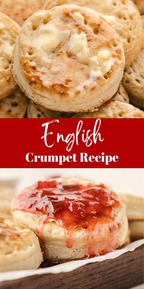 Breakfast Crumpets, English Dessert Recipes, English Crumpets, Homemade Crumpets, Crumpet Recipe, French Toast Muffins, Dessert Waffles, Mary Berry Recipe, Breakfast Bread Recipes