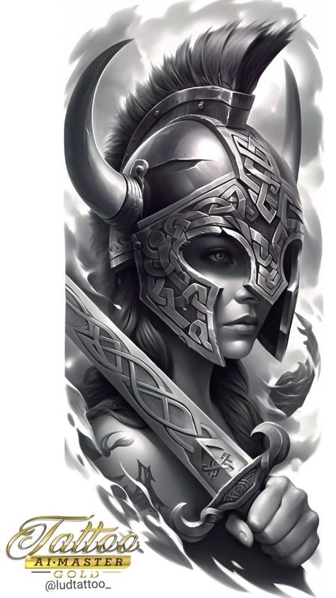 Valkyrie Norse, Mjolnir Tattoo, Viking Warrior Woman, Go Tattoo, Valkyrie Tattoo, Arte Viking, Spartan Tattoo, Greek Mythology Tattoos, Queen Tattoo