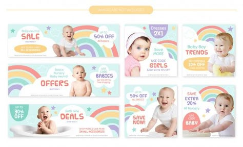 Baby store sale banners set - colorful r... | Premium Vector #Freepik #vector #banner #sale #baby #kids Kids Branding Design, Shop Banner Design, Baby Fair, Kids Banner, Baby Ads, School Flyer, Banner Design Inspiration, Rainbow Store, Baby Banners