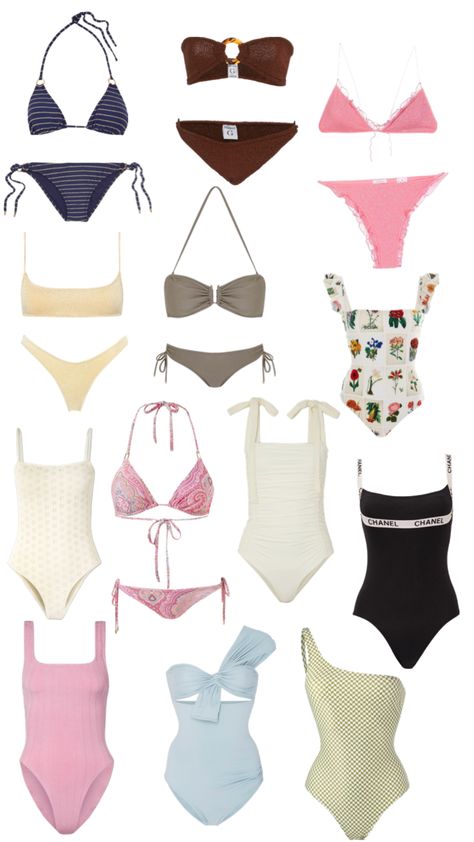 #swimsuit #bikini #beach #elegant #feminine #onepiece #chanelbikini #preppy #ootd Luxury Swimsuit Bikinis, Swimsuit Layout, Swimsuit One Piece Aesthetic, Closet Categories, Aesthetic Bikinis, Preppy Summer Dress, Beach Outfit Bikinis, Preppy Ootd, Preppy Swimsuit