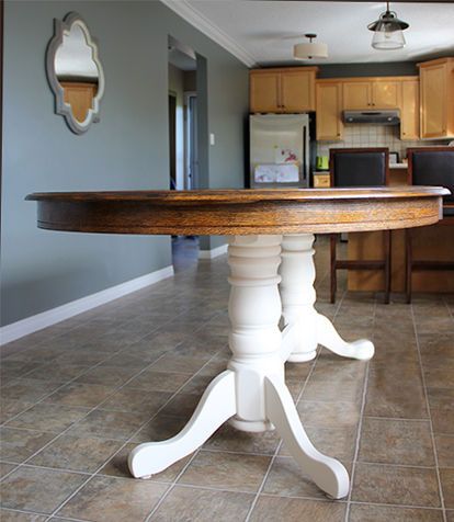 painted furniture refinish oak table old, dining room ideas, painted furniture, woodworking projects Painted Oak Table, Painted Dining Room Table, Kitchen Table Oak, Dining Table Makeover, Kitchen Table Makeover, Refinishing Furniture Diy, Dining Room Paint, Dining Room Remodel, Diy Dining Table