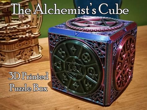 The Alchemist's Cube - a 3D Printed Puzzle Box : 4 Steps - Instructables Abandoned Laboratory, Puppet Inspiration, Cool 3d Prints, Mechanical Puzzles, Alchemic Symbols, 3d Printer Projects, Cube Puzzle, Decorative Wall Panels, Puzzle Box