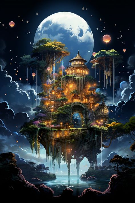 Ethereal Scenery, Fantasy Landscape Art, Island Artwork, Art Niche, High Clouds, City Island, Floating Island, Floating City, Glamour Nails