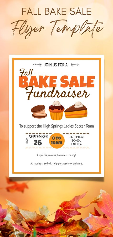 Fall Bake Sale Fundraiser Flyer Template, Bake Sale Event Fundraiser, PTA, PTO, School Fundraiser, Church, Easy to use template School Yard Sale Fundraiser, Fall Bake Sale Flyer, Bake Sale Fundraiser, Home And School Fundraiser, Bake Sale Flyer Template Free, Elementary School Fundraisers, Fall Bake Sale, Bake Sale Flyer, Fundraiser Flyer