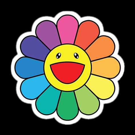 Rainbow Flower With Smiley Face, Cdg Wallpaper, Takashi Murakami Art, Photographie Indie, Murakami Flower, Flower App, Rainbow Wallpaper, Picture Collage Wall, Small Canvas Art