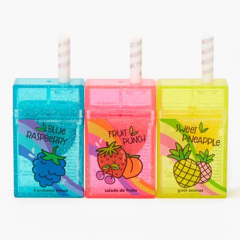 Juice Box Lip Balm Set - 3 Pack | Claire's US Lip Gloss Homemade, Lip Gloss Cosmetics, Lip Balm Collection, Flavored Lip Gloss, Juice Box, Nice Lips, Lip Gloss Collection, Lip Balm Set, Lilo Et Stitch