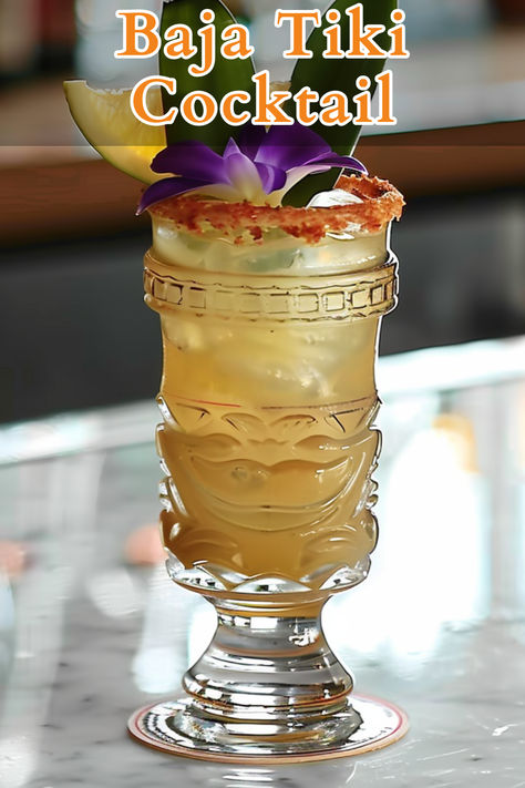 The Baja Tiki Cocktail is a refreshing and tropical blend that combines the bold flavors of reposado tequila and rum with a hint of citrus and sweetness. Tequila Tiki Cocktails, Big Batch Tiki Cocktails, Maraschino Liqueur, Rum Punch Recipes, Tiki Cocktail, Alcohol Beverages, Tropical Drinks, Gin Drinks, Tiki Drinks