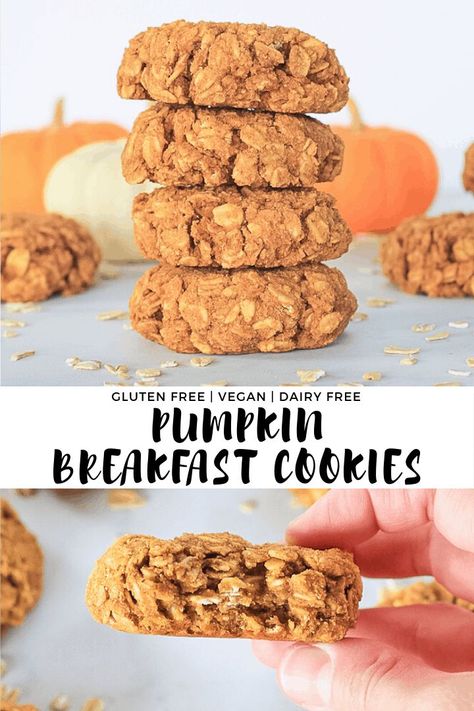 Gluten Free Pumpkin Breakfast Bars, Pumpkin Oatmeal Breakfast Cookies, Easy Breakfast Cookies, Healthy Pumpkin Breakfast, Vegan Breakfast Cookies, Pumpkin Breakfast Cookies, Strawberry Oatmeal Bars, Pumpkin Oats, Pumpkin Breakfast