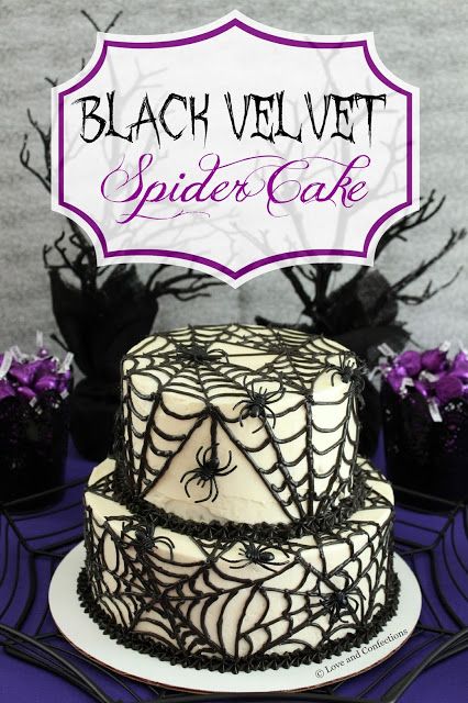 Velvet Spider, Black Velvet Cake, Black Velvet Cakes, Halloween Torte, Pasteles Halloween, Rodjendanske Torte, Spider Cake, Spooky Cake, Postres Halloween