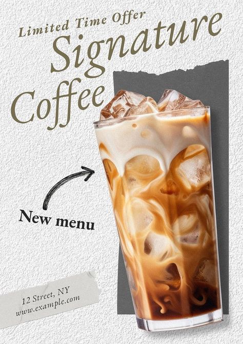 Signature coffee poster template | premium image by rawpixel.com / Tanat Chittirungsan Coffee Menu Design, Ice Latte, Coffee Poster Design, Coffee Advertising, Beverage Poster, Cafe Posters, Food Promotion, Fruit Packaging, Coffee Barista