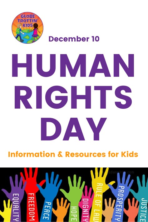 December 10 is Human Rights Day. It commemorates the signing of The Universal Declaration of Human Rights (UDHR), adopted by the United Nations in 1948. Thirty declarations were written to protect the rights of ALL people, everywhere.  We have information and resources for teaching kids about #HumanRights.  #UDHR #HumanRightsDay #TeachHumanRights #peace #justice #freedom #equality #dignity #hope #equality Grade 3 Social Studies, Multicultural Classroom, Catholic Social Teaching, Universal Declaration Of Human Rights, United Nations Day, Early Childhood Education Resources, Kids Globe, Human Rights Law, Declaration Of Human Rights