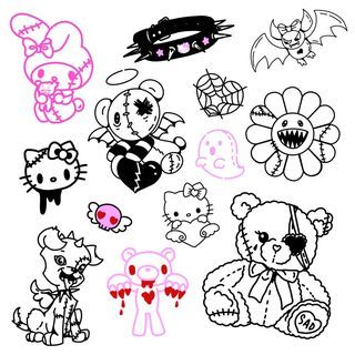 Hello Kitty Games, Tato Flash, Hello Kitty Tattoo, Kitty Tattoo, Grunge Tattoo, Hello Kitty Tattoos, Kawaii Tattoo, Tattoo Templates, Creepy Tattoos