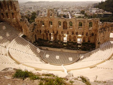 Ampitheater at the Acropolis in Athens, Greece Ampitheater Greek, The Acropolis, Southern Europe, Church Architecture, Interesting Places, Ancient Architecture, Spain And Portugal, Places Of Interest, Athens Greece