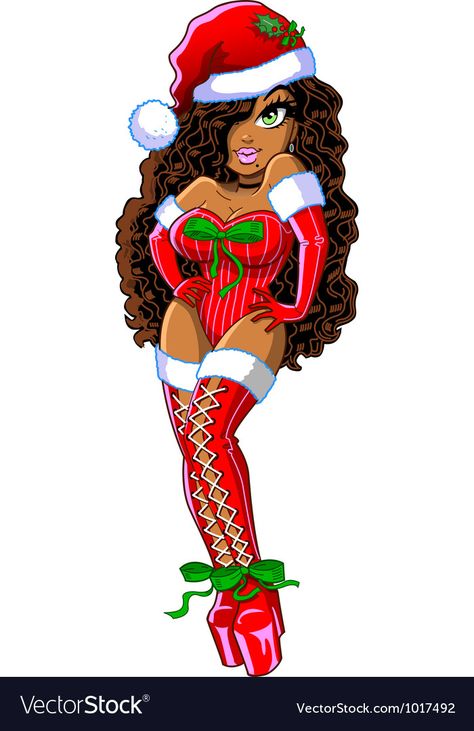 African American Christmas, Santa Girl, Pin Up Pictures, American Christmas, Santa Suit, Christmas Beauty, Happy Cartoon, Santa Suits, Nails Christmas