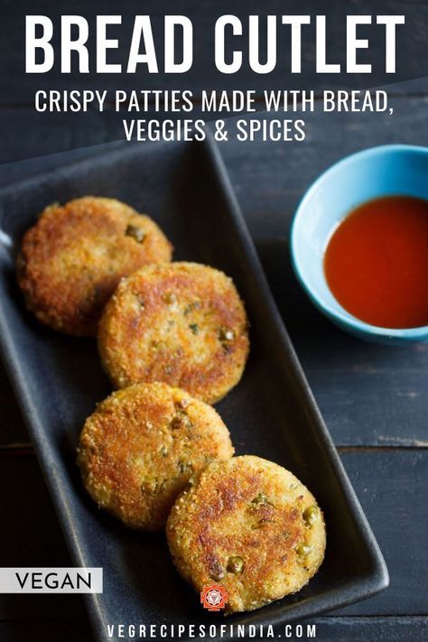 This snack of crispy bread patties with vegetables and spices is one that is great during monsoon season in India. You can make this recipe with any type of bread and any combination of vegetables. Try this perfect vegan snack with tea or coffee in the afternoon! #vegan #Indianfood #snacks #recipes #vegetarian Breaded Cutlets, Bread Cutlet, Bread Recipes For Kids, Healthy Indian Snacks, Spice Chart, Type Of Bread, Cutlet Recipe, Crispy Bread, Mixed Veggies