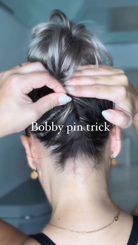 Instagram Pin Back Hairstyles For Short Hair, How To Style Short Messy Hair, Short Hairstyle With Scarf, Lazy Bob Hairstyles, Short Hair Easy Bun, Short Hair Updo Hacks, Pinning Short Hair Back, Top Buns For Short Hair, Cute Ways To Pull Up Short Hair