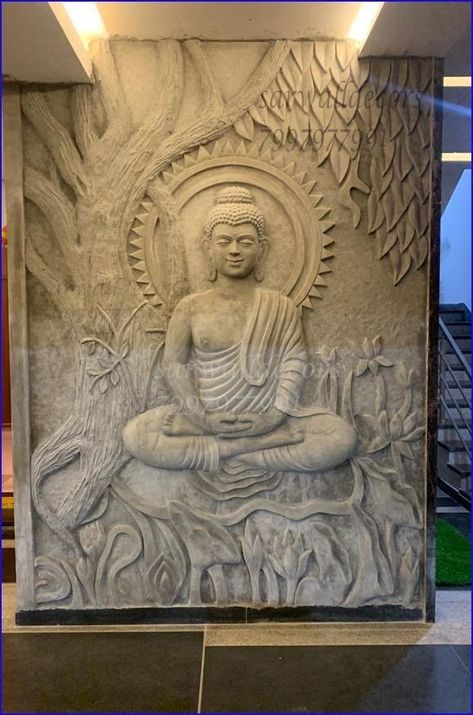 Cement Staircase, Staircase Elevation, Buddha Wall Painting, Buddha Statue Garden, India Hyderabad, Parking Area, Door Design Images, Cement Wall, Abstract Art Diy