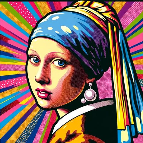 Famous Pop Art, Girl With The Pearl Earring, Girl With Pearl Earring, Girl With A Pearl Earring, Arte Folk, Art Painting Tools, Pop Art Girl, Pop Art Portraits, Johannes Vermeer