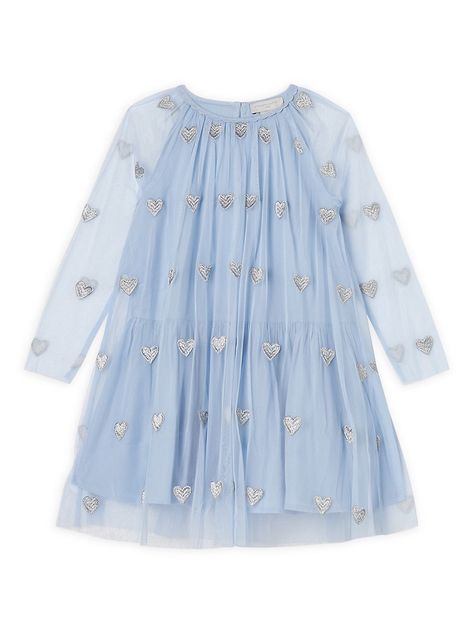 Shop Stella McCartney Kids Little Girl's Glittery Heart Tulle Dress | Saks Fifth Avenue Stella Mccartney Dress, Grey Silk Dress, Hearts Dress, Stella Mccartney Dresses, Dress With Shawl, Girls Formal Dresses, Overlay Dress, Heart Dress, Gap Dress