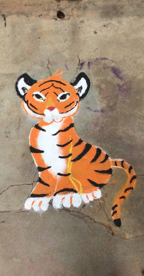 Rangoli for fun Tiger Rangoli Design, Tiger Rangoli, Animal Rangoli, National Animal Of India, National Animal, Tiger Cub, Rangoli Design, Amazing Art Painting, Rangoli Designs