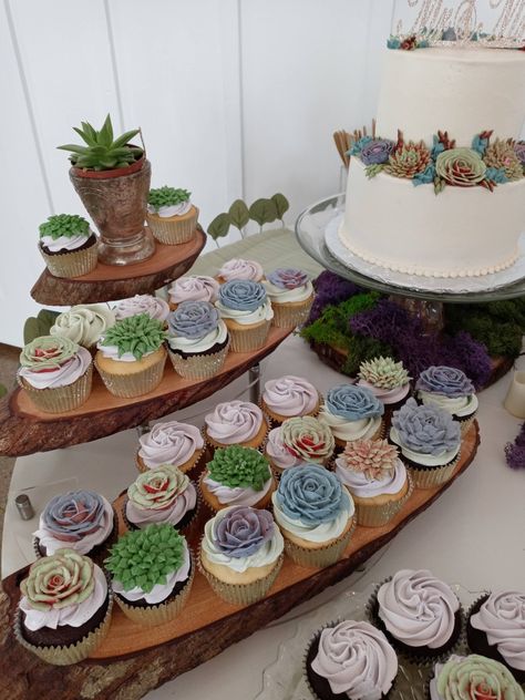 Succulents At Wedding, Succulent Wedding Cupcakes, Cupcake Succulents, Succulent Wedding Cake And Cupcakes, Succulent Cupcakes Easy, Succulent Plant Cupcakes, Simple Succulent Cake, Succulent Wedding Cake, Succulent Wedding Cakes