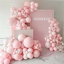 Pastel Pink Balloon Garland, All Pink Balloon Garland, Pastel Pink Balloon Arch, Pink Balloons Decoration, Pink Balloon Decor, Light Pink Birthday Party, Pastel Pink Balloons, Light Pink Balloons, Pink And White Balloons