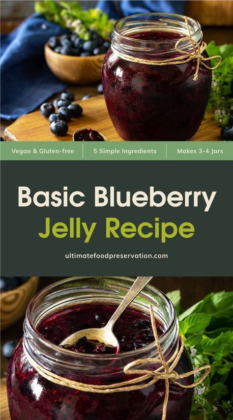 Blueberry Jelly Recipe Canning, Blueberry Jelly Recipe, Jam And Jelly Recipes, Water Bath Canning Recipes, Blueberry Jelly, Blueberry Jam Recipe, Homestead Recipes, Batch Recipes, Pressure Canning Recipes