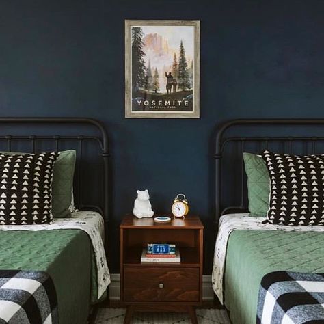 Mae Woven (@maewoven) • Instagram photos and videos Camping Theme Bedroom, Camping Bedroom, Camp Wandawega, Cabin Theme, Boys Bedroom Makeover, Big Boy Bedrooms, Big Kids Room, Kids Bedroom Inspiration, Twin Beds