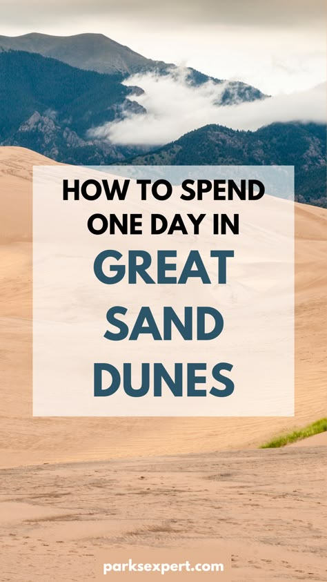 If you're short on time, this one day in Great Sand Dunes itinerary will help you make the most of your trip to Great Sand Dunes National Park. You'll have the chance to hike, explore creeks and waterfalls, and take in the incredible starry skies. Colorado Great Sand Dunes, Great Dunes National Park, Great Sands National Park, Great Sand Dunes National Park Colorado, Colorado Dunes, Sand Dunes Outfit, Rocky Mountain National Park Hikes, Colorado Sand Dunes, Sand Dunes Colorado