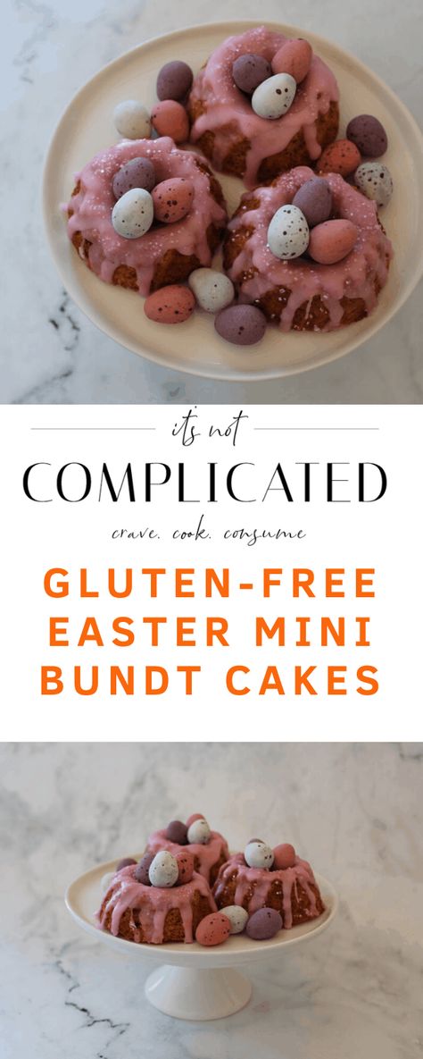 These Mini Easter Bundt Cakes are a delicious gluten-free cake, decorated with some delicious Easter Eggs. They’re light, flavoursome and you would never know they were gluten-free. #easterrecipes #easyeasterrecipes #easyrecipes #itsnotcomplicatedrecipes #glutenfreecake #glutenfreerecipes #cravecookconsume Easter Bundt Cake, Themed Baking, Chocolate Easter Cake, Easy Easter Recipes, Gluten Free Easter, Mini Bundt, Small Cakes, Mini Bundt Cakes, Individual Desserts