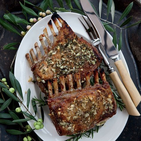 Garlic-Crusted Roast Rack of Lamb | Kenny Rochford's favorite way to prepare a rack of lamb is to simply rub it with plenty of garlic, rosemary, olive oil and salt before roasting. Lamb Roast Recipe, Roast Rack Of Lamb, Braised Lamb, Lamb Dishes, Rack Of Lamb, Lamb Roast, Lamb Recipes, Easter Dinner, Roast Recipes