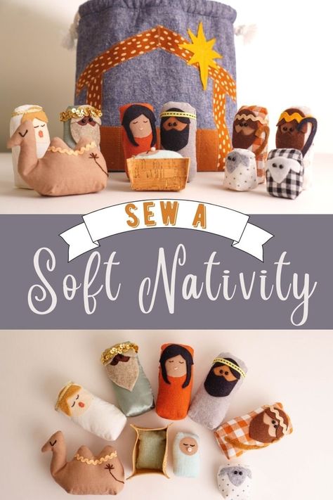 Soft Toy Nativity Scene Sewing Pattern — Pin, Cut, Sew Studio Nativity Sewing Pattern, Nativity Dolls Sewing Patterns, Fabric Nativity Pattern, Nativity Garland Diy, Nativity Patterns Free, Fabric Nativity Set, Felt Nativity Pattern Templates, Nativity Set Diy, Diy Nativity Set