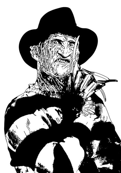 Freddy Krueger Black And White, Fred Kruger, Freddy Krueger Drawing, Freddy Krueger Tattoo, Scary Drawings, Tattoo Stencil Outline, Laser Art, Horror Tattoo, Horror Icons