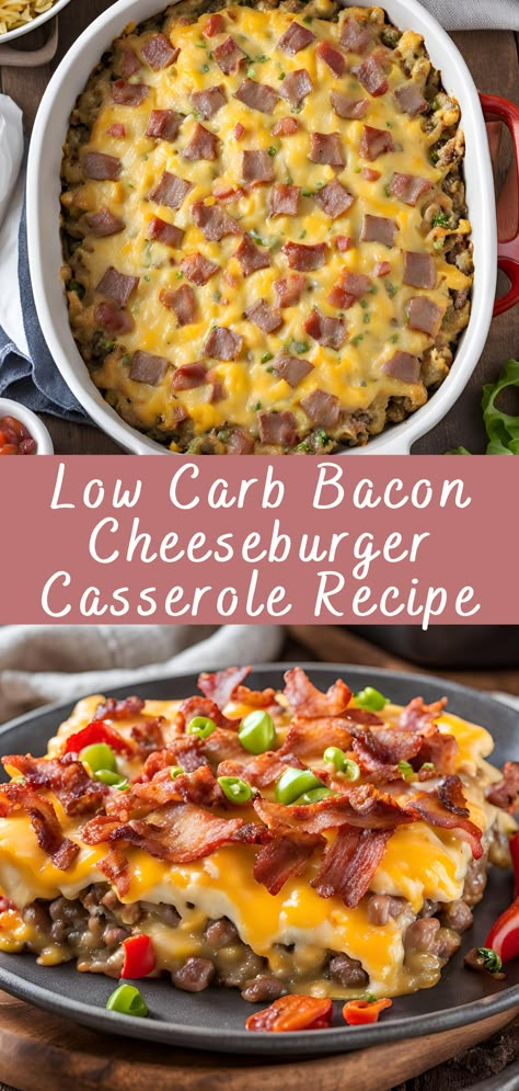 Low Carb Bacon Cheeseburger Casserole Recipe | Cheff Recipes Ground Beef Dinner Ideas Keto, Low Carb Easy Recipes For Dinner, Low Carb Cheese Burger Casserole, Keto Hamburger Meals Ground Beef, Simple Cheeseburger Casserole, Keto Hamburger Casserole Recipes Easy, Keto Meals With Bacon, Supper Ideas Healthy Low Carb, Low Carb Dinner Hamburger Meat