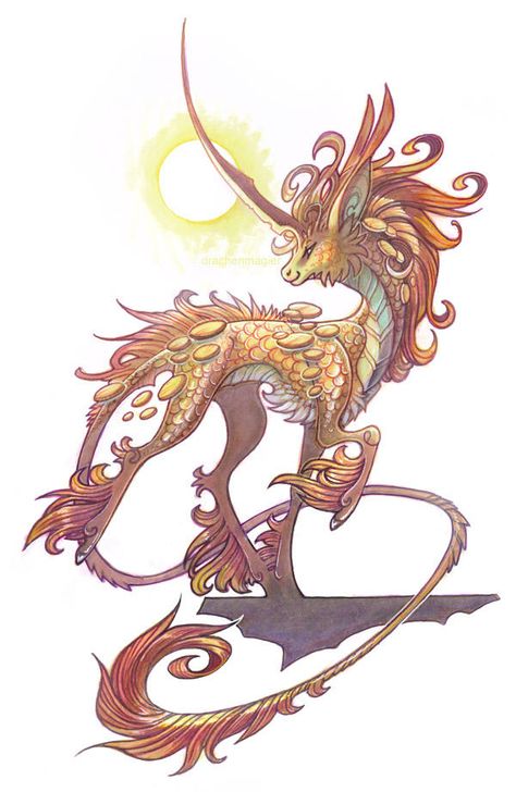 golden kirin by drachenmagier Kirin Character Design, Kirin Yokai, Kirin Mythology, Kirin Japanese, Qilin Art, Kirin Oc, Kirin Art, Qilin Kirin, Kirin Tattoo