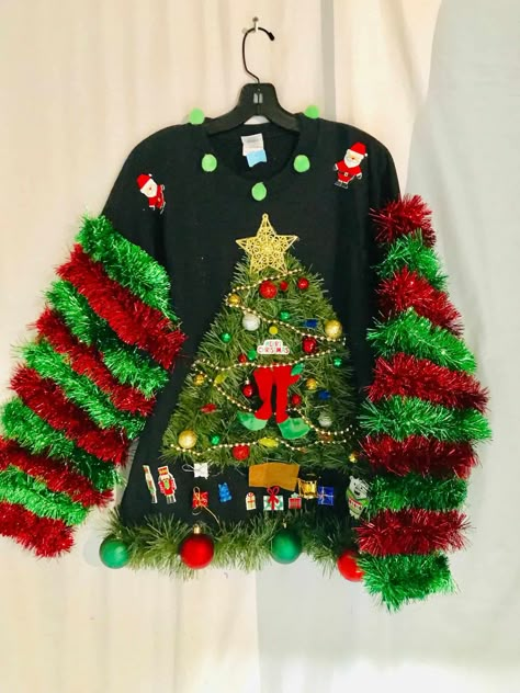 Making Ugly Christmas Sweaters, Homemade Ugly Christmas Sweater, Ugly Christmas Sweater Diy Funny, Festive Sweaters, Ugly Christmas Sweater Outfit, Ugly Christmas Sweater Contest, Diy Christmas Sweater, Christmas Sweater Outfits, Ugly Christmas Sweater Couples