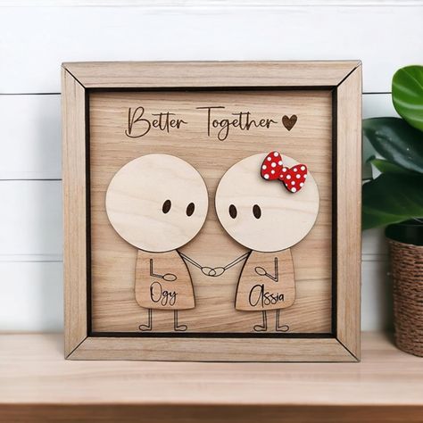 Anniversary Couple Gift, Personalized Couple Wooden Sign, Valentines Day Gift for Her/him, Couple Names Wood Sign, Personalized Wedding Gift - Etsy Wooden Anniversary Gifts For Her, Laser Cut Gifts For Boyfriend, Wood Burning Couple Anniversary Gifts, Valentine Wood Art, Wooden Anniversary Gift, Wood Laser Ideas, Anniversary Couple, Birthday Room Decorations, Anniversary Gift Diy