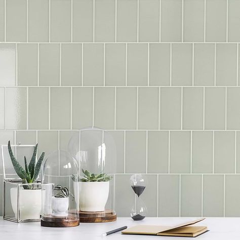 Shower Tile Floor, Kitchen Counter Backsplash, Table Tiles, Kitchen Backslash, Green Tile Backsplash, Counter Backsplash, Sage House, Glossy Ceramic Tile, Cleaning Ceramic Tiles