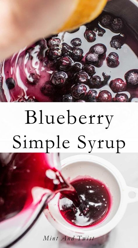 This homemade blueberry syrup is sweet and delicately flavored. It is a great way to elevate your blueberry cocktails and mocktails to the next level. This simple syrup recipe can be made using frozen or fresh blueberries. Blueberry Syrup With Honey, Blueberry Wine Recipe Homemade, Blueberry Mocktail Recipes, Blueberry Simple Syrup Cocktails, Blueberry Simple Syrup Recipe, Blueberry Cocktails, Syrup For Cocktails, Blueberry Syrup Recipe, Fresh Blueberry Recipes