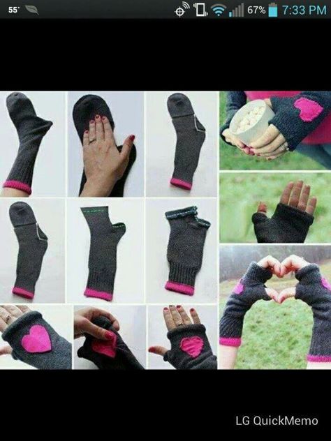 Hand warmers from socks Diy Fingerless Gloves, Manset Lengan, Diy Sy, Diy Socks, Sock Crafts, Winter Diy, Upcycle Clothes, Sewing Hacks, Hand Warmers