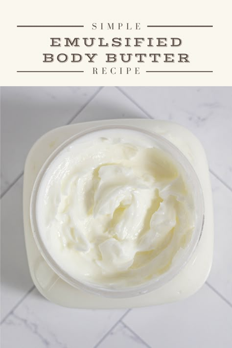 Simple Emulsified Body Butter Hair Butter Recipe, Emulsified Body Butter, Diy Vitamin C Serum, Dry Skin Diy, Homemade Body Lotion, Diy Body Scrub Recipes, Homemade Body Butter, Natural Body Lotion, Handmade Soap Recipes