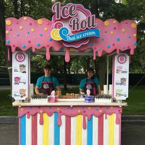 Candy Stand Ideas, Party Food Carts, Thai Ice Cream, Hair Sculpture, Black Representation, Ice Roll, Food Stall Design, Ice Cream Business, Ice Cream Stand